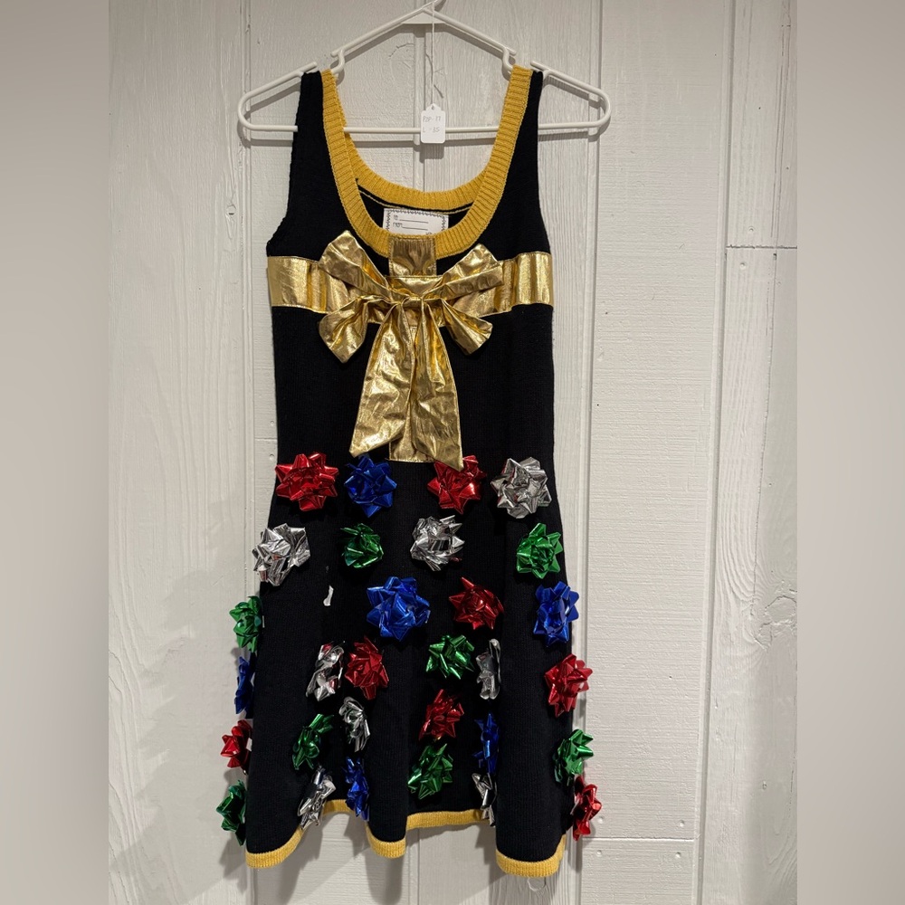 Christmas Ugly Sweater Dress with Bow Details